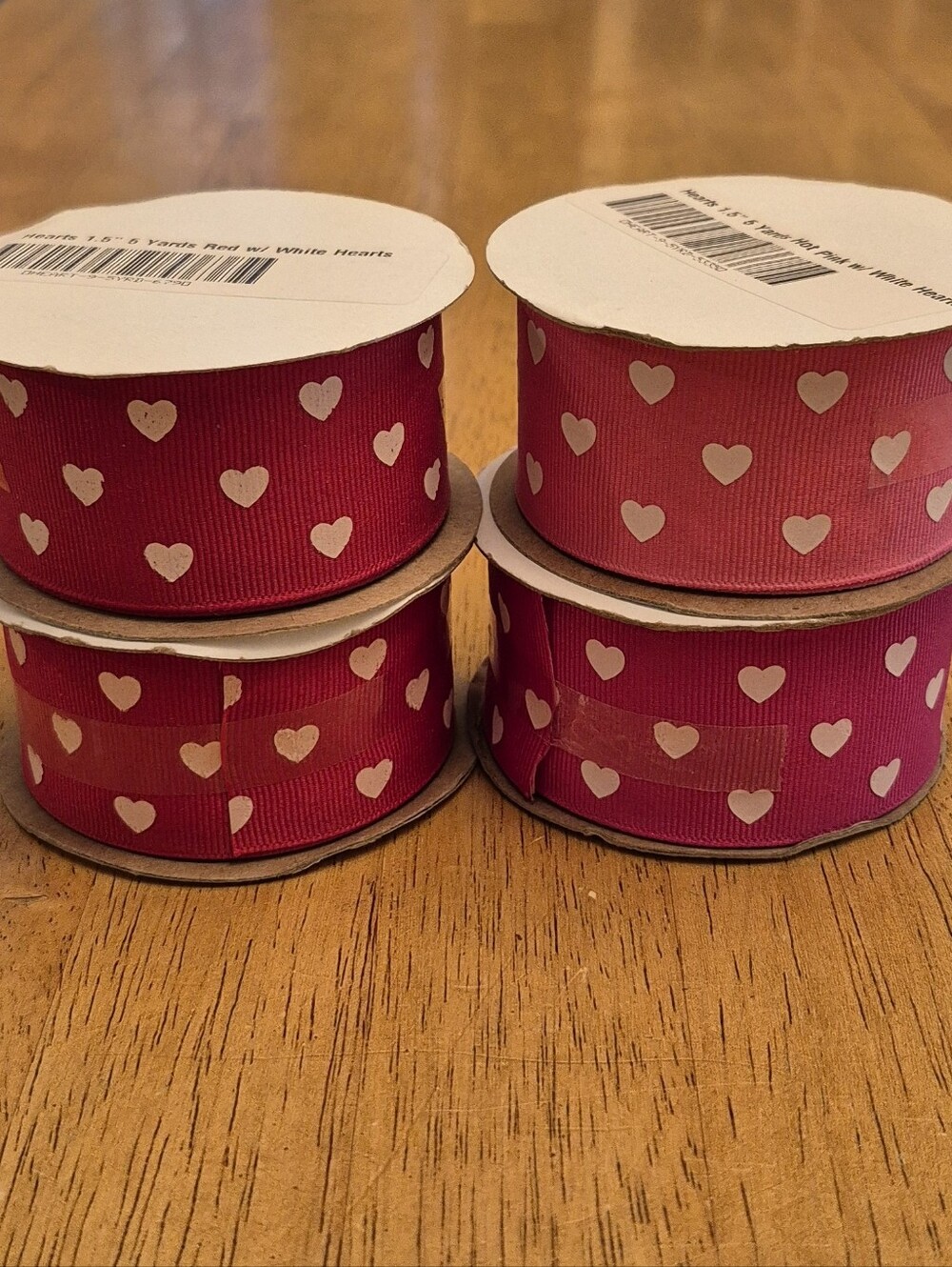 Pink & Red With Hearts 1.5" Grosgrain Ribbon Bundle 4 Spools 5 Yards Each= 20 Yd